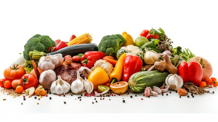 A large pile of vegetables including broccoli, carrots, peppers, and squash