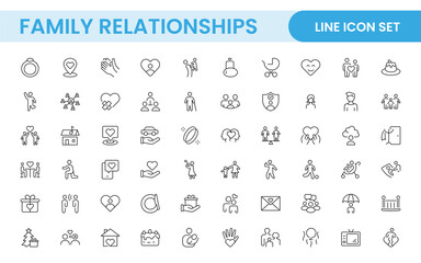 Loving Family Relationships outline modern icon set. editable line icon collection.