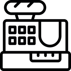 Poster - Line art icon of a cash register with a loaf of bread on top, symbolizing a purchase at a bakery