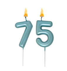 Wall Mural - Burning blue birthday candles isolated on white background, number 75