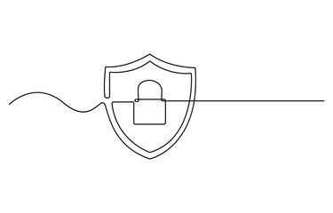 Wall Mural - Shield of one continuous line drawn. Security shield drawn in one line. Safety and protection concept. Vector illustration.