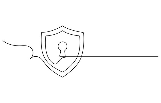 Shield of one continuous line drawn. Security shield drawn in one line. Safety and protection concept. Vector illustration.