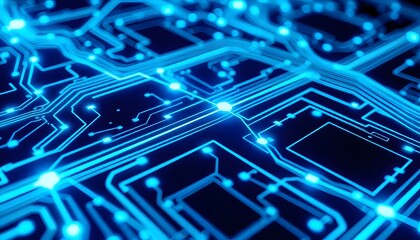 Aufkleber - Abstract blue circuit board with glowing lines and lights, representing technology, electronics, or computer hardware