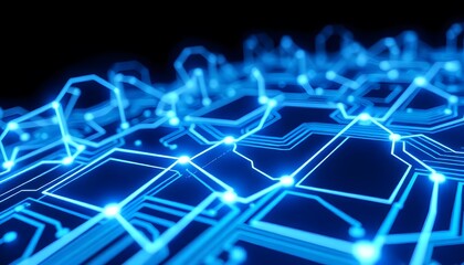 Aufkleber - Abstract blue circuit board with glowing lines and lights, representing technology, electronics, or computer hardware
