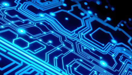 Aufkleber - Abstract blue circuit board with glowing lines and lights, representing technology, electronics, or computer hardware
