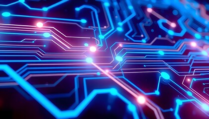 Aufkleber - Abstract blue circuit board with glowing lines and lights, representing technology, electronics, or computer hardware