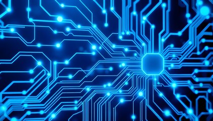Aufkleber - Abstract blue circuit board with glowing lines and lights, representing technology, electronics, or computer hardware
