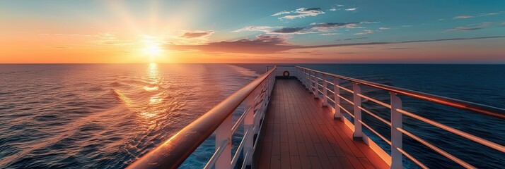 Wall Mural - cruise vacation concept: sunset over horizon on summer sea cruise