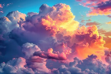 Wall Mural - Cumulus. Beautiful Dramatic Fluffy Clouds on Blue Sky at Sunset Background