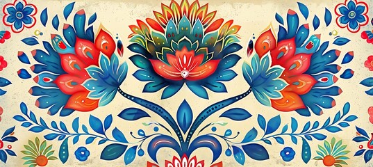 Wall Mural - A background with a bold floral pattern in vibrant, contrasting colours