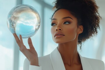 Wall Mural - innovative beauty exploring a transparent globe representing global awareness and the seamless integ
