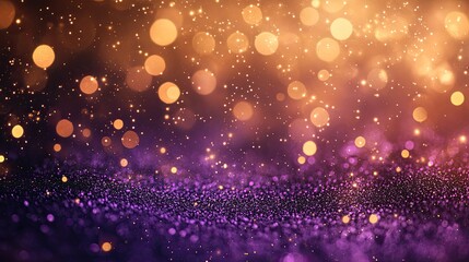 Poster - Sparkling purple background with golden bokeh. Perfect for holiday cards, invitations, and festive designs.