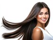 © Bay - Young woman with long flowing hair smiling against a white background