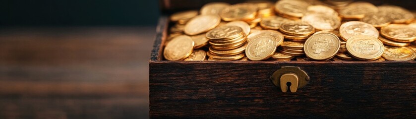 A treasure chest overflowing with gold coins, representing the accumulation and distribution of wealth