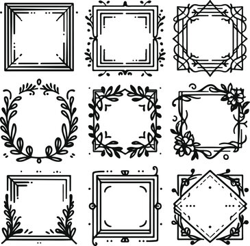 For Decoration And Design Frames In Vintage Style Monochrome Cosmonaut On Solid White Background