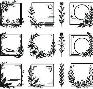For Decoration And Design Frames In Vintage Style Monochrome Cosmonaut On Solid White Background