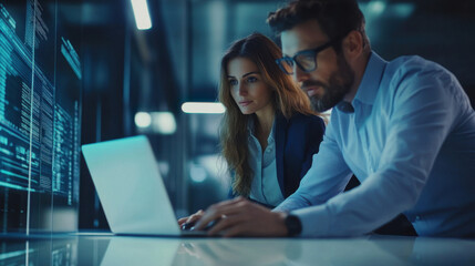 IT professionals discussing a project, male and female colleagues engaged in conversation