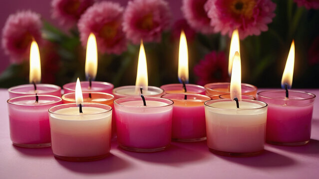 Fifteen Flameless Candles on a Pink Flower Background