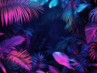 Wall Mural - Tropical Plants with Purple and Blue Lights