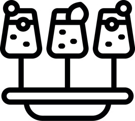 Poster - Line icon of three cocktails with garnish on a tray, perfect for restaurant and bar menus