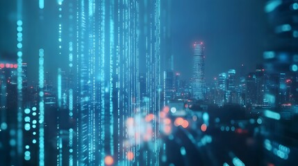 Poster - Advanced edge computing devices efficiently processing data at the edge of a network with a blurred cityscape background providing ample copy space