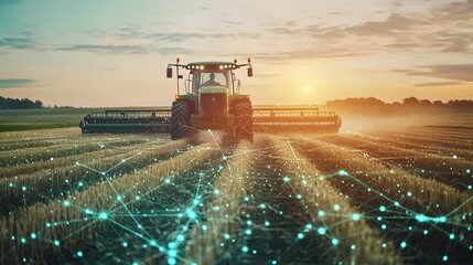 Futuristic smart agricultural equipment powered by edge computing technology in a vast lush farmland field revolutionizing modern farming with real time data processing and precision