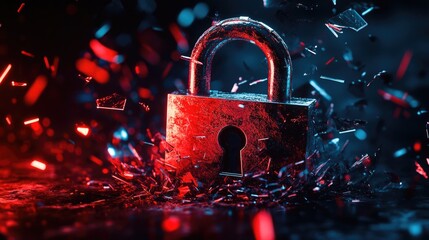 Canvas Print - Red lock with confetti on black