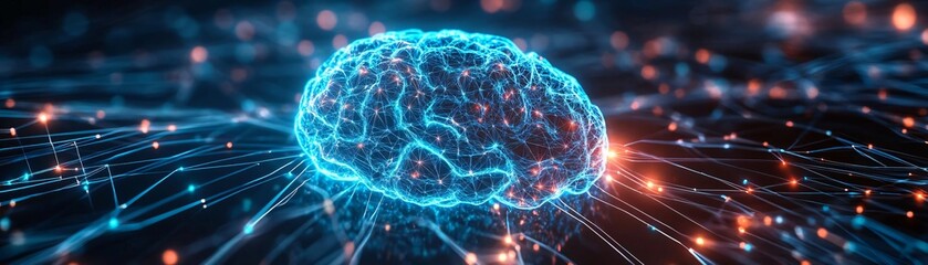Poster - A digital representation of a glowing brain surrounded by vibrant neural connections and light, symbolizing intelligence and technology.