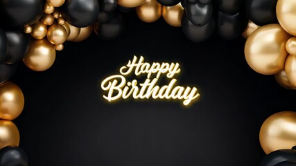 Wall Mural - Arch of black and golden balloons and words Happy Birthday. Mock up for holiday 3d 
