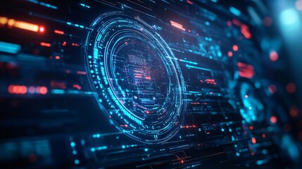 Poster - Futuristic digital interface showcasing vibrant circuits and glowing elements, perfect for technology and innovation concepts.