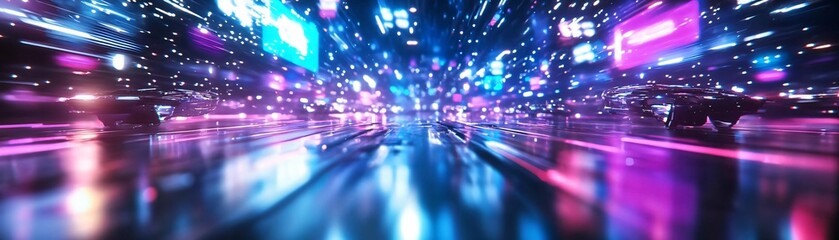 Poster - Vibrant abstract background featuring dynamic light trails and colorful reflections, perfect for technology and modern themes.