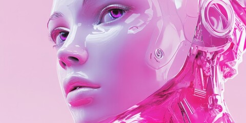 Poster - Woman's Face Close Up Pink Background