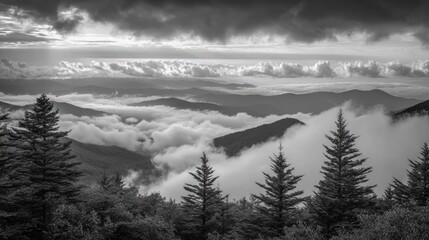 Wall Mural - Mountain landscape with clouds