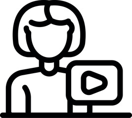 Poster - Line icon of a woman presenting video content on a digital signage display