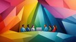 © starush - A group of people sitting around a table in front of colorful paper, AI