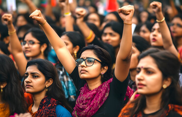 Wall Mural - indian women raising their fist in protest women rights