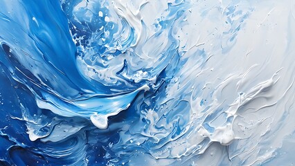 painting of liquid silver, blue, and white splash across a canvas like a beautiful painting