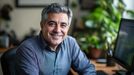 Professional Middle-Aged Man Smiling in Office Environment