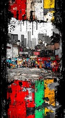 Urban Landscape with Graffiti and Cityscape