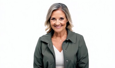 Poster - Portrait of a happy mature woman smiling at the camera on white background