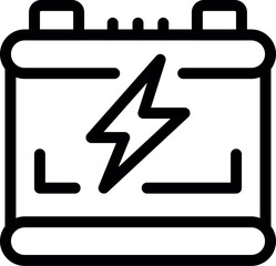 Poster - Simple black and white icon of a car battery, with a lightning bolt symbol representing the electrical power it provides