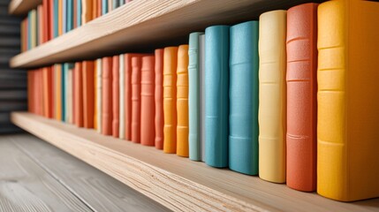 Sticker - Colorful Books on a Wooden Shelf.