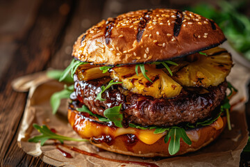 Wall Mural - Pineapple and arugula Hawaiian-style burger