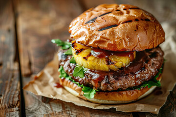 Wall Mural - Arugula and grilled pineapple on a Hawaiian burger