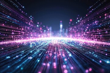 Poster - Futuristic abstract visualization featuring vibrant lines and glowing particles, representing technology and digital innovation.
