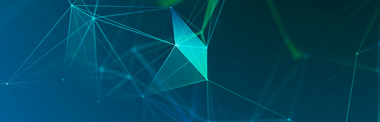 Poster - Abstract digital communication points. Technological background. Network connection structure. Color plexus effect. 3D