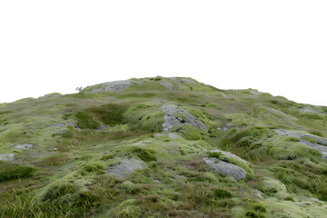 [Transparent Background PNG]Green Hill Covered in Moss Under a Cloudy Sky