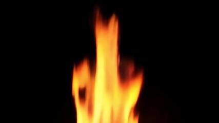 Poster - Single fire flames burning brightly against a black background, perfect for visual effects or symbolic representations of heat, energy, or passion.