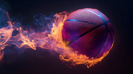 Wall Mural - Basketball neon ball. Basket ball on fire, Generate Ai