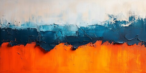 Poster - Tangerine and Sky Blue Abstract Layers on Textured Canvas, generative ai